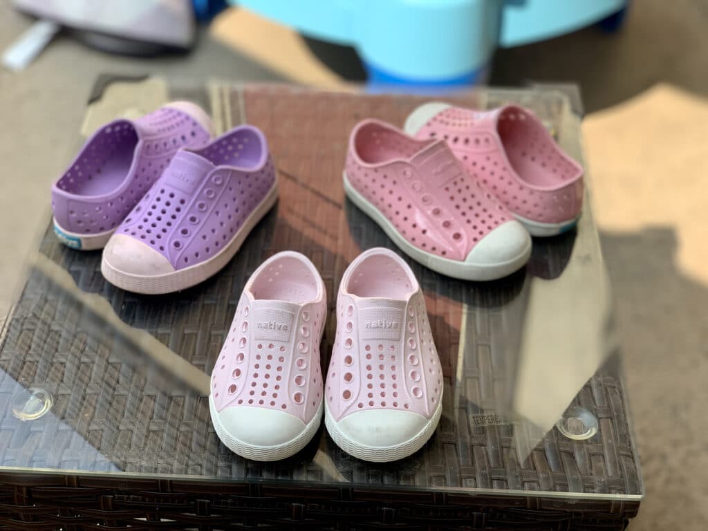 a collection of native shoes on a table